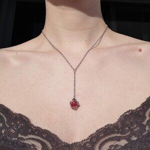 Antique style red and silver rosary necklace